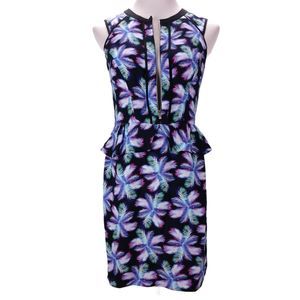 Sandro Paris Mini Party Dress Size 8 Neon Ricochet Palm Print Zip Bust Peplum